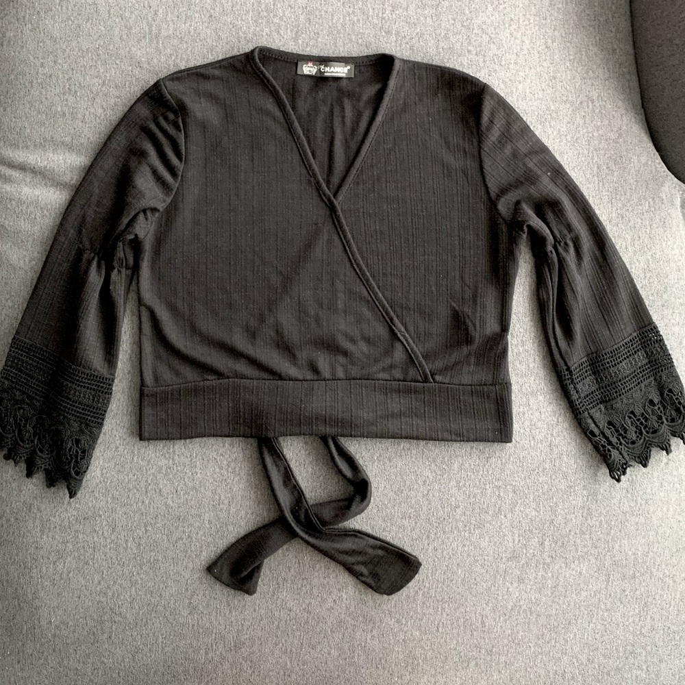 Back tied lace detail arms wrap top